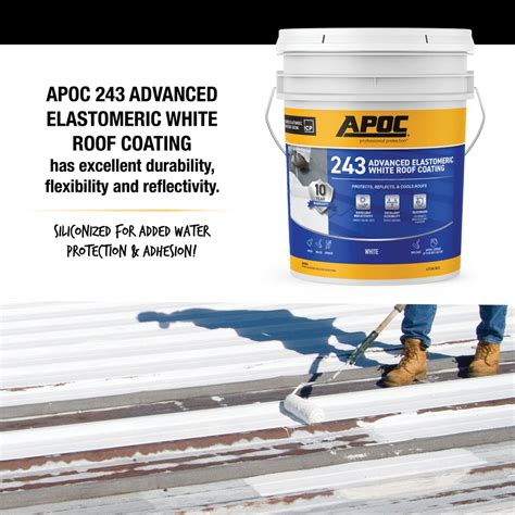 It scores better in <b>coating</b> roofs that have high-quality substrates than SW Paints Mastic, and it also has superior scores in dirt pickup resistance, white/reflectivity, and the scrub test. . Apoc 243 roof coating